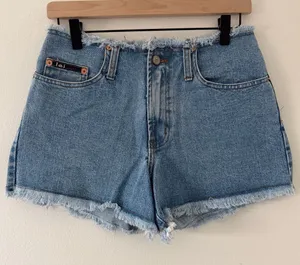 RARE Style VINTAGE Lei High Waisted Frayed Cotton Denim Shorts size 5 (28) thumbnail 1