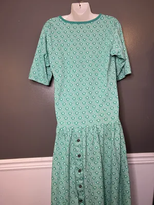 Vintage Intro T Shirt Dress Womens Medium Green Geometric Drop Waist Midi Cotton thumbnail 7