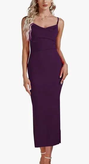Amazon Cowl Neck Purple Midi Dress thumbnail 2