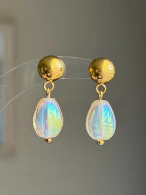 Handmade pear teardrop Czech glass simple minimalist earrings💛 thumbnail 3