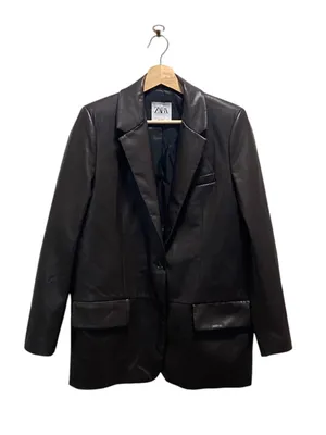 Zara Faux Leather One Button Classic Blazer Brown Size S Minimalist Fall Preppy thumbnail 2