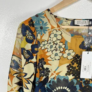 Molly Bracken Floral Print Mini‎ Dress Long Sleeve Sheer Chiffon Boho Small Chic thumbnail 4