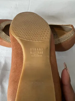 Stuart Weitzman Tan Brown Leather Ballet Flats with Crystal Trim Size 8.5 thumbnail 4