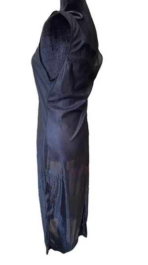 Vintage 90s Black Sheer Silky Satin Goth Grunge Lingerie Intimates Midi Dress thumbnail 3