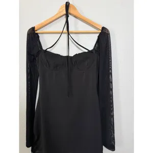 Princess Polly Black Mesh Long Sleeve‎ Bustier Mini Dress US 4 Halter Tie Neck thumbnail 7