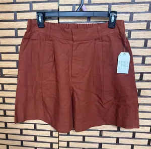 Time and tru brown pleated linen blend shorts size small thumbnail 1