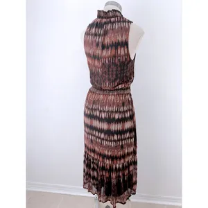 Evereve Brown Rust Ikat Print Smocked Tiered Midi Dress Pockets Small thumbnail 2