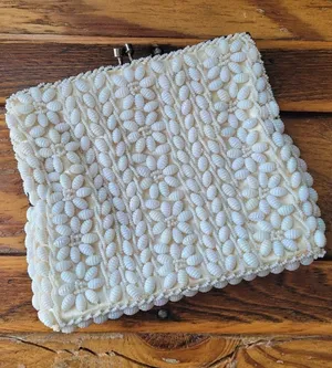 Vintage White Shell/Beaded Small Purse Bridal Honeymoon Wedding thumbnail 1