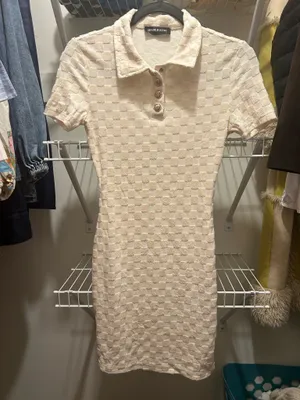 White checkered terry mini dress thumbnail 1