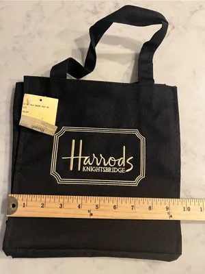 Vintage Harrods Knightsbridge Tote Bag Black Embroidered Logo NWT New w/ Tags thumbnail 6
