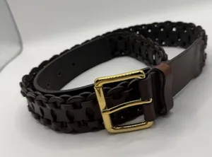 Antonio Melani ladies genuine leather braided boho belt size medium gold buckle thumbnail 1