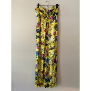 Anthropologie Strapless Midi Dress Floral Silk Blend Yellow Wedding Guest Small thumbnail 2