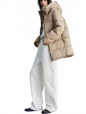 Mango Midi Quilted Anorak with Hood NWT Beige XS thumbnail 8