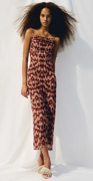 H&M Draped Mesh Strappy Dress, Brown/Pink/Beige, Size M, NWT thumbnail 1