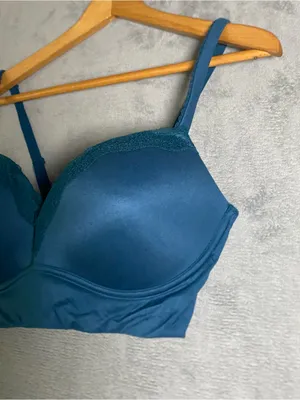 Dobreva Longline Wireless Lace-Edge Bra in Teal Blue size 36D‎ thumbnail 2