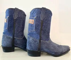 Y2K vintage retro western rodeo Cowgirl boots size 6 denim patchwork thumbnail 1