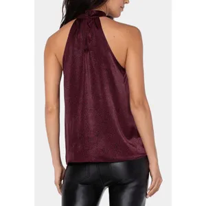Liverpool Mock Neck Halter Top in Burgundy Leopard Print, NWT, Size S thumbnail 5