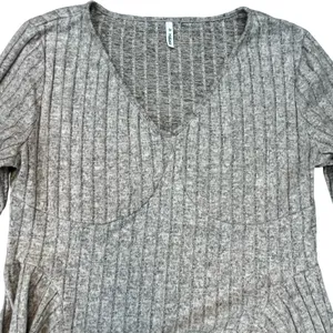 Halara Womens Midi Dress Heather Grey Ribbed Empire‎ Waist V-Neck Long Sleeve XL thumbnail 3