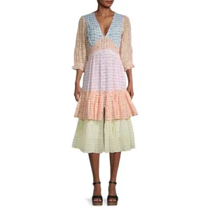 LoveShackFancy Ollie Floral Tiered Cotton Midi Dress Boho Check Size 2 thumbnail 2