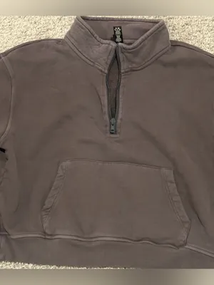 SKIMS Cotton French Terry Half Zip Dark Brown Iron Size Large womens thumbnail 8