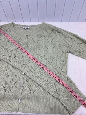 Crescent Wool Mohair Blend Saga Green Open Knit Cardigan Sweater Button Front thumbnail 9