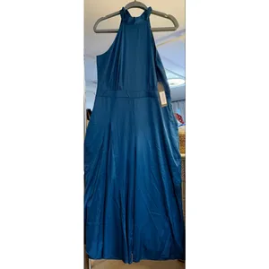 NEW Satin Sleeveless Halter Jumpsuit Pockets Wide Leg L thumbnail 4