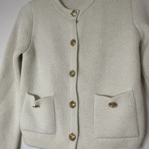 ZARA ivory cream acrylic knit cardigan gold button sweater size Small thumbnail 5