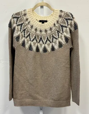 Ann Taylor Fair Isle Wool Mohair Blend Sweater Camel Grey White Small‎ thumbnail 1