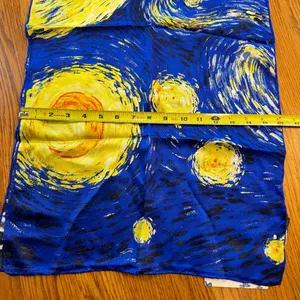 Oblong 100% Charmeuse Silk Scarf Van Gogh "The Starry‎ Night" Oil Painting thumbnail 5