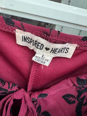 Z🐞Inspired Hearts Wine Red Floral Dress thumbnail 4