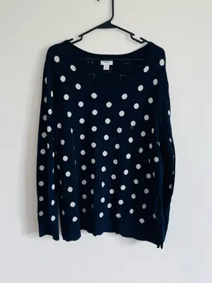 Old Navy Navy and White Polka Dot Crewneck Sweater Preppy y2k thumbnail 2