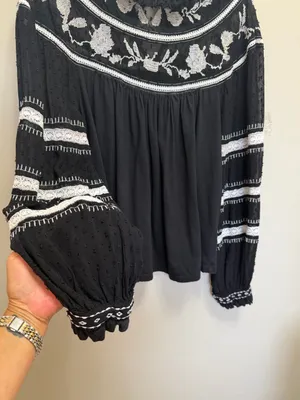 Maeve Anthropologie Winona Lace Embroidered Top Blouse Black White Size Small thumbnail 7
