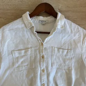 Madewell White Linen Blend Short Sleeve Button Down Shirt Size M thumbnail 4