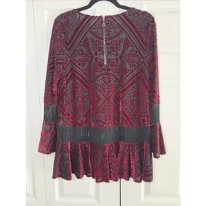 IC by Connie K Velvet Burnout Fringe Tunic Womens Size L Burgundy Boho Gothic thumbnail 5
