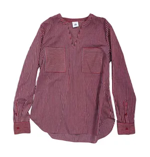 Cabi 5335 Red White Blue Striped Split V-Neck Blouse Womens‎ Small Long Sleeve thumbnail 1