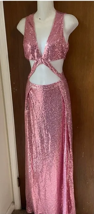 Pink sequin cutout maxi dress thumbnail 1
