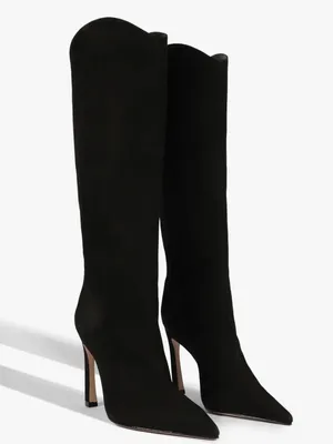 SCHUTZ Black Suede MARYANA SCULPT LEATHER BOOT Pointed Stiletto Boots Size 9B thumbnail 2