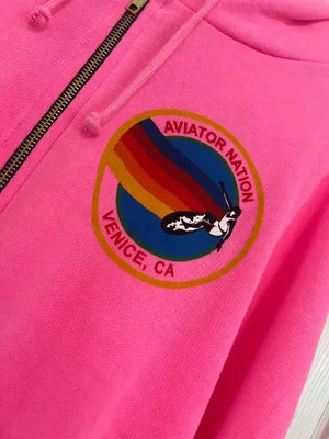Aviator Nation Full Zip Hoodie Unisex Neon Pink Long Sleeve Pockets Logo Print L thumbnail 9