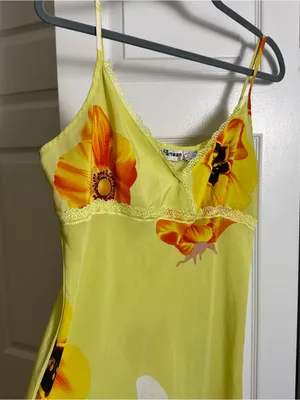 Y2K Tropical Floral Slip Dress Lime Green Vacation Midi Dress Holiday in the Sun thumbnail 2