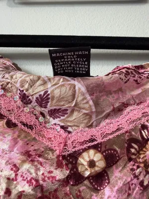 Vintage Y2K FANG Satin Floral Slip Spaghetti Strap Tank Top in Pink Brown Size L thumbnail 6