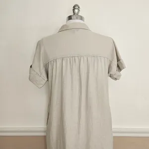 Well Worn Linen Blend Button Down Shirt Dress Short Sleeve Beige Pockets Small thumbnail 8