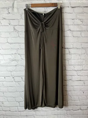 Free people dark green olive Drawstring Waist Maxi Skirt slinky ruched medium thumbnail 2