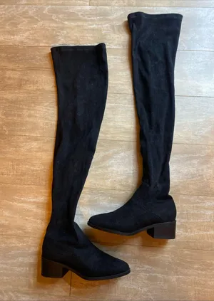 Forever21 Black Thigh High OTK Over The Knee Chunky Heel Suede Boots 7.5 thumbnail 1