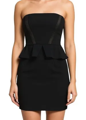 Sandro Paris Strapless Peplum Dress Size 8 Black Embellished Cocktail Party Chic thumbnail 1