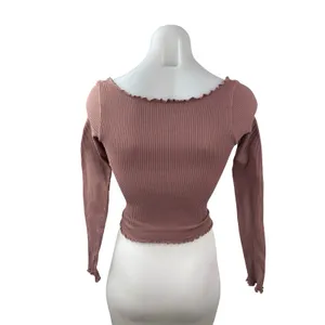 Free People FP Movement Nude Pink Lettuce Rib Knit Long Sleeve Crop Top Sz XS/S thumbnail 5