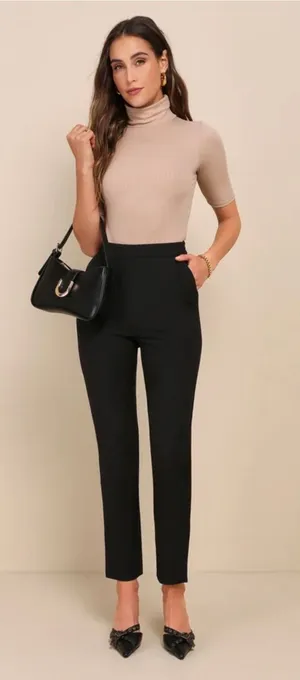 Lulus Kick It Black High-Waisted Trouser Pants Pleated Side Zip, Size Medium thumbnail 1