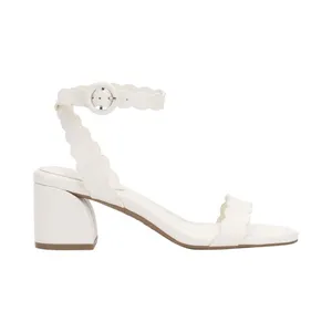 NWT On 34th Womens Pathina Scalloped Sandals Block Heel White Smooth 8.5M thumbnail 2