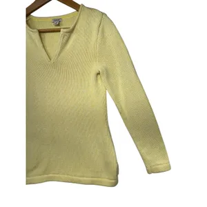 L L Bean‎ Light Yellow V Neck 100% Cotton Knit Sweater Long Sleeve Casual XS thumbnail 4