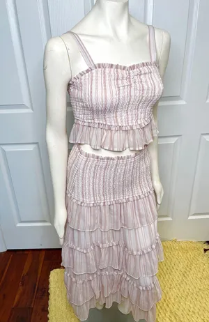 Red Dress Boutique Lavender Stripe Two Piece Smocked Set w/ Tiered Ruffle Skirt thumbnail 6