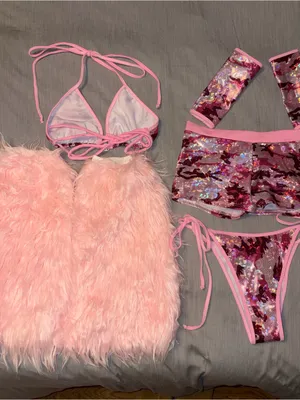 RageKage Small Pink Camo Bikini Set, Low Rise Shorts, Arm Sleeves, Leg Fuzzies thumbnail 5